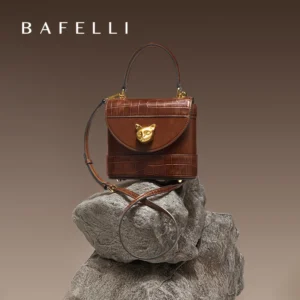 BAFELLI HANDBAG 2026 WOMEN'S NEW CROSSBODY LEATHER PURSE EVENING BAG CROCODILE GRAIN DESIGNER BUCKET CAT LUXURY BRAND FASHION