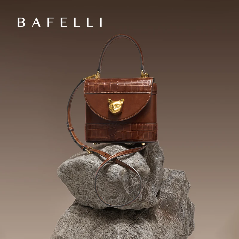 BAFELLI HANDBAG 2026 WOMEN'S NEW CROSSBODY LEATHER PURSE EVENING BAG CROCODILE GRAIN DESIGNER BUCKET CAT LUXURY BRAND FASHION