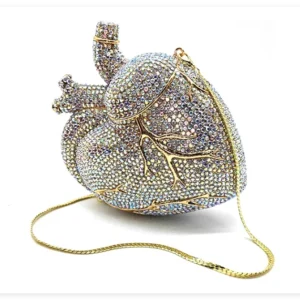 XIYUAN Women Heart Shape Crystals Evening Bag Wedding Party Diamond Clutch Purse Rhinestone Handbags Bridal Diamond Wallet (copia)